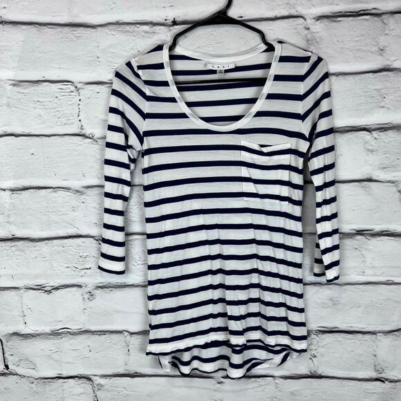 CAbi Navy White Striped Scoop Neck 3/4 Sleeve Top Size Small - Picture 2 of 7